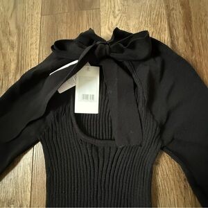 Black Ribbed Sweater with Bow Detail